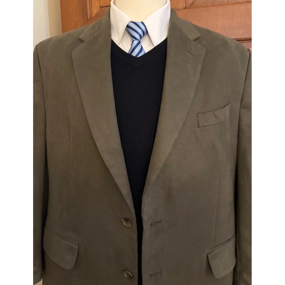 Chaps Ralph Lauren Blazer Mens 46R Green Microsuede Two-Button Sport Coat Jacket